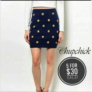 Light sweater yellow floral Cotton knit skirt women's size Small  (F19)